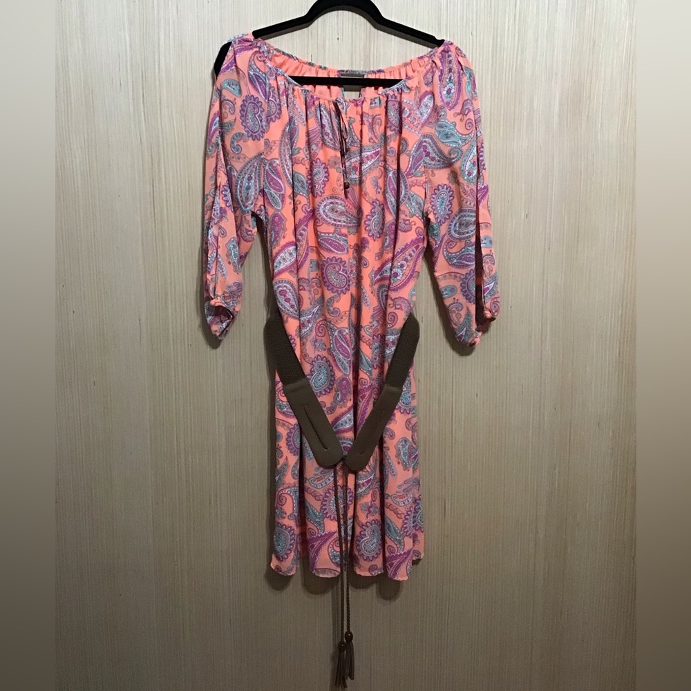 Cato Peachy Orange Paisley Print Belted Waist Dress